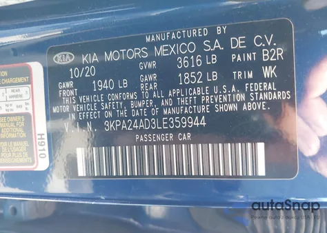 2020 Kia Rio S from USA, damaged, VIN 3KPA24AD3LE359944